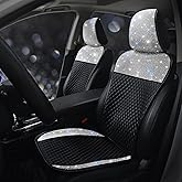 Pirador Bling Car Seat Covers for Women Girls Sparkly Front Seat Cover with Crystal Diamond Rhinestone Luxury PU Leather Auto Seat Protectors Glitter Auto Interior Accessories White 2 Seats