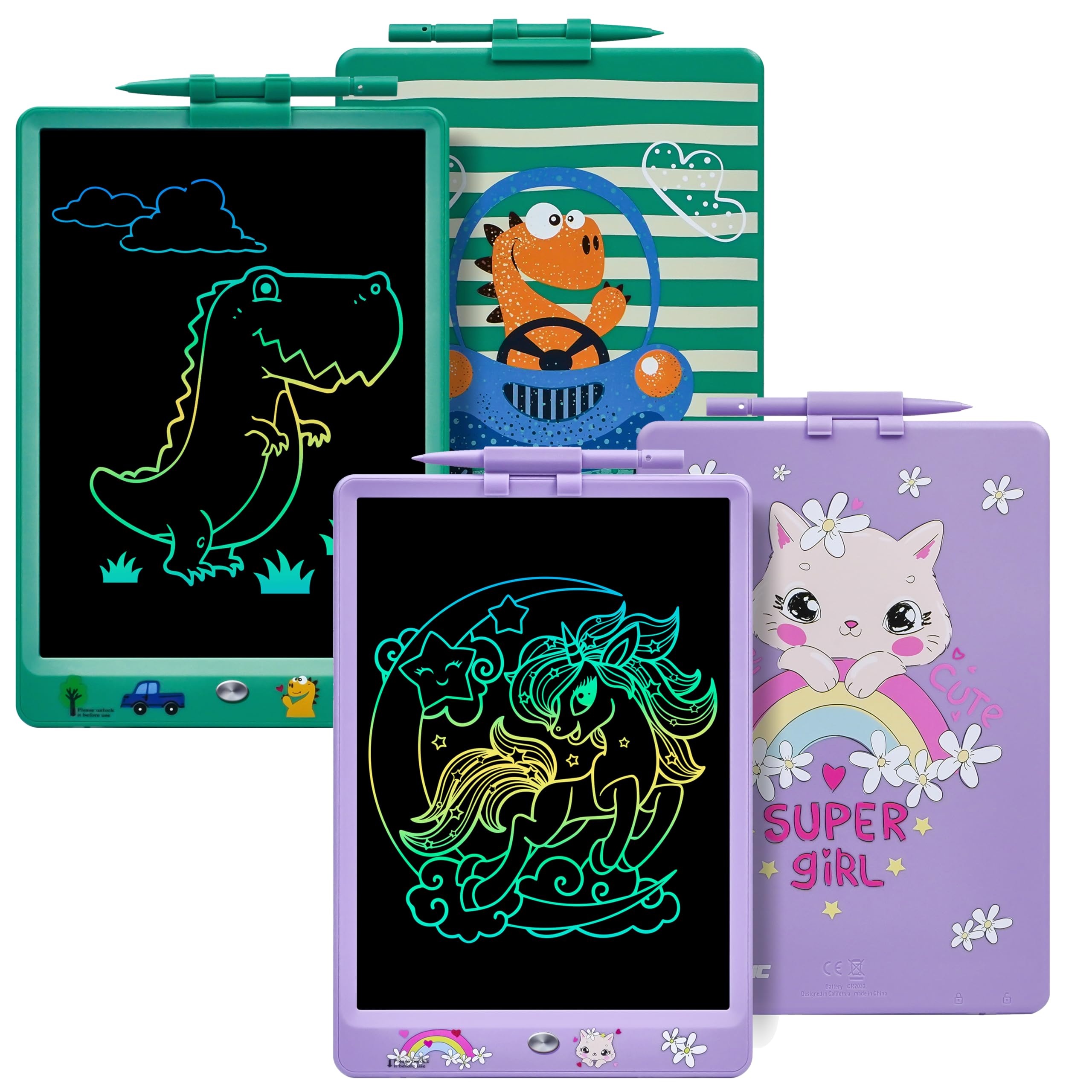 DYNASONIC (Pack of 2 DYNA-PM Flamingo + Mermaid) 10" Color LCD Writing Tablet for Kids Magnetic Drawing Board Educational Toy Gift for Kids