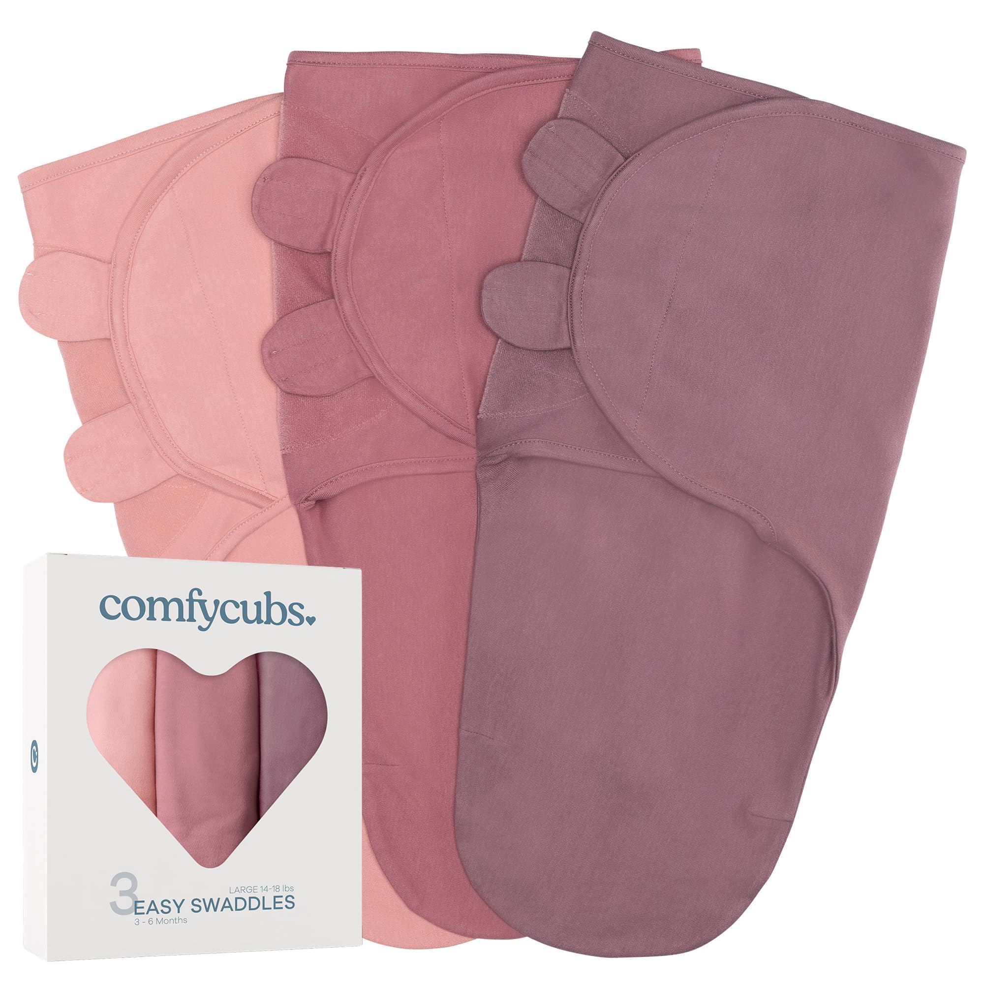 Comfy Cubs Easy Swaddle Blanket, 3 Pack - 100% Cotton Swaddle Set, Large for 3-6 Months Infants, Breathable and Durable Sleep Sack, Newborn Baby Gifts - Blush, Mauve, Mulberry — image 1