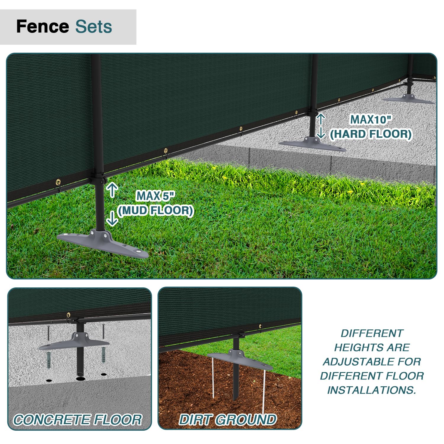 ECOOPTS 5'Hx85'L Privacy Fence Set with Poles and