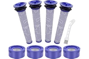 Kaulolado V8 V7 Animal Filter Replacement for Dyson V7 V8 Animal Absolute Motorhead Cordless Stick Vacuum Cleaner, 4 Post Filter, 4 Pre Filter and V8 V7 Roller Brush, Part # 965661-01 & 967478-01