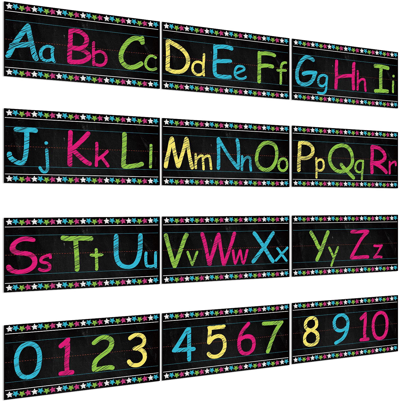 Photo 1 of Alphabet in Board Strips Set Alphabet Wall Strip Number Bulletin Board Strips ABC and Numbers 0 to 10 Border for Pre School, Kindergarten Classroom Playroom Bedroom, 12 x 6.2 Inches