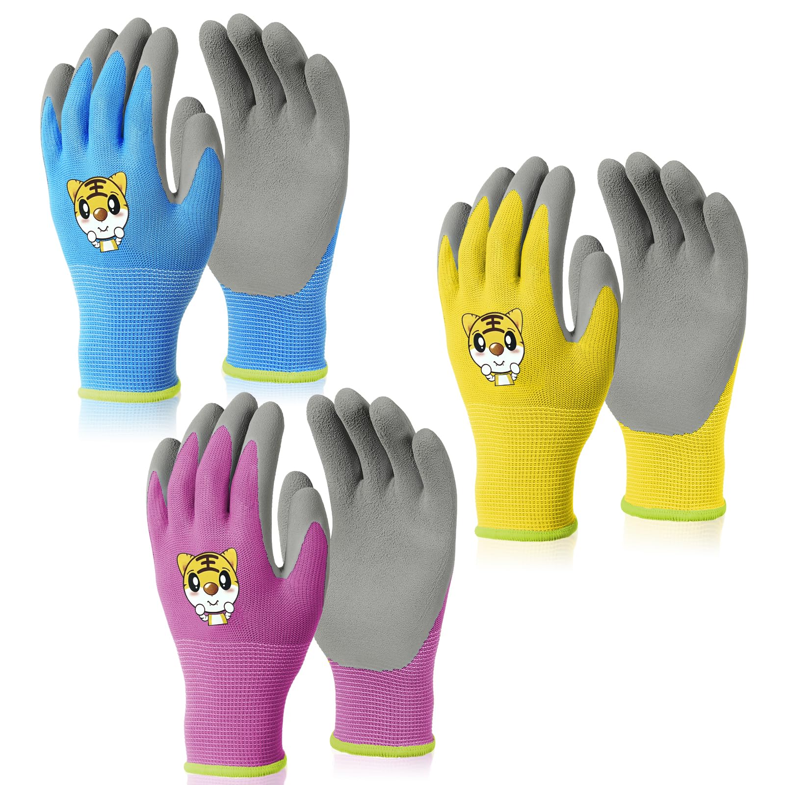 OSDUE 3 Pairs of Gardening Gloves, Kids Safety Work Gloves, Gardening Gloves for Women with Soft PVC Dots, Comfortable Breathable Non-Slip Flexible for Yard, Fishing, Camping (Under 5 Years Old)