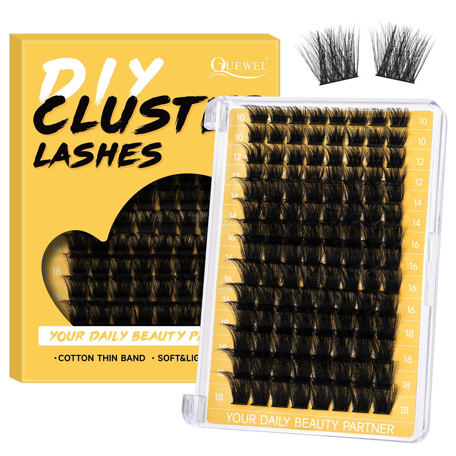 QUEWEL Lash Clusters 112 PCS Eyelash Clusters with Thin Band Cluster Lashes Natural Look Soft and Lightweight Cluster Eyelash Extensions for Beginner DIY Lash Extensions Use at Home (RMFD-02)