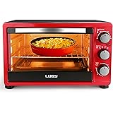 Luby Convection Toaster Oven with Timer, Toast, Broil Settings, Includes Baking Pan, Rack and Crumb Tray, 6-Slice, Red