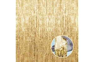 Champagne Gold Foil Fringe Curtains 3pack Tinsel Backdrop Party Streamers Door Curtains Photo Backdrop for Chrismas/New Year/
