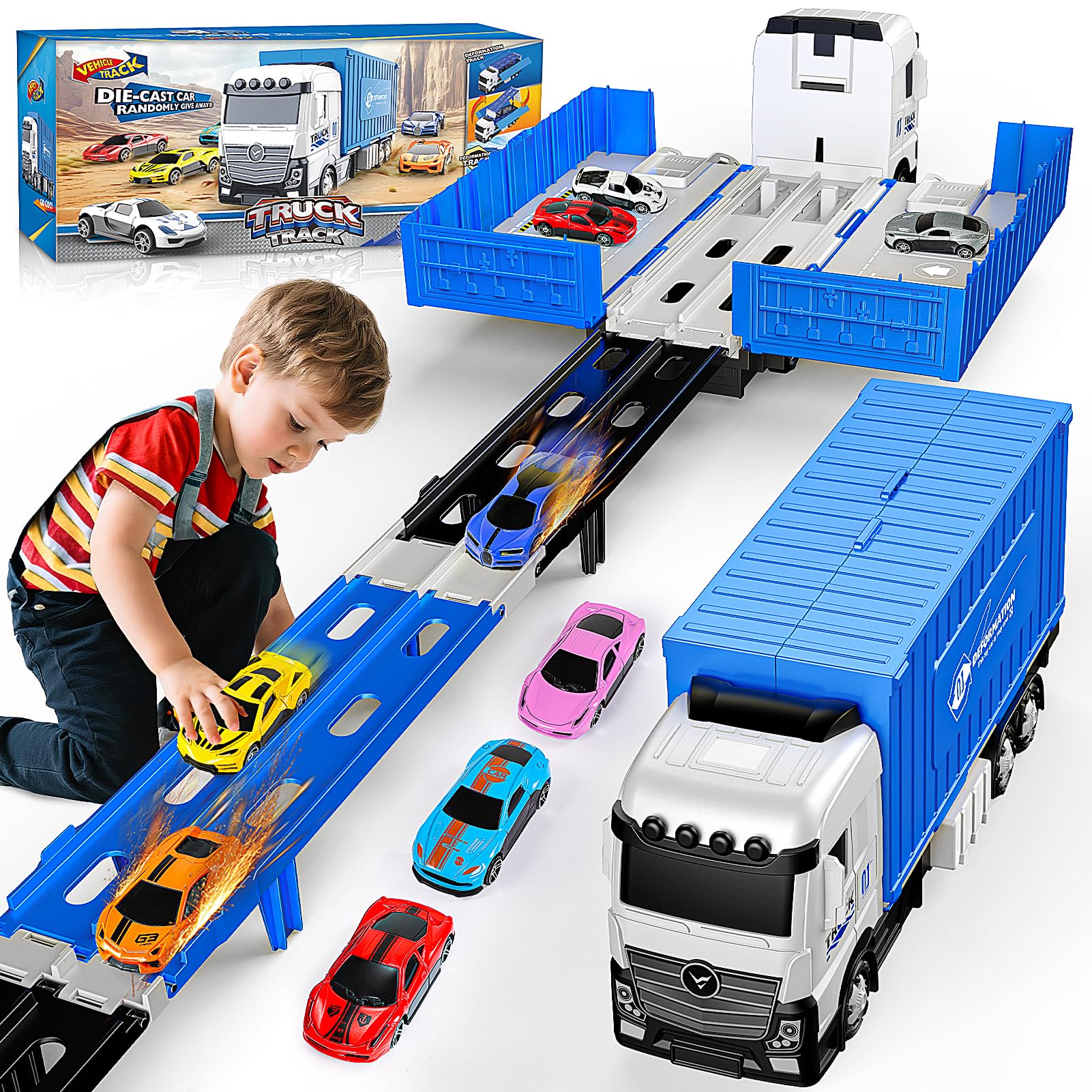 EUTOYZ Transport Truck Toys for for 2 3 4 5 6 Year Olds Boy Gifts, Kids Toys Age 2-6 Car Transporter Toy Cars Birthday Presents Christmas Xmas Gifts for 2-12 Year Olds Fun Games Race Truck for Toddler
