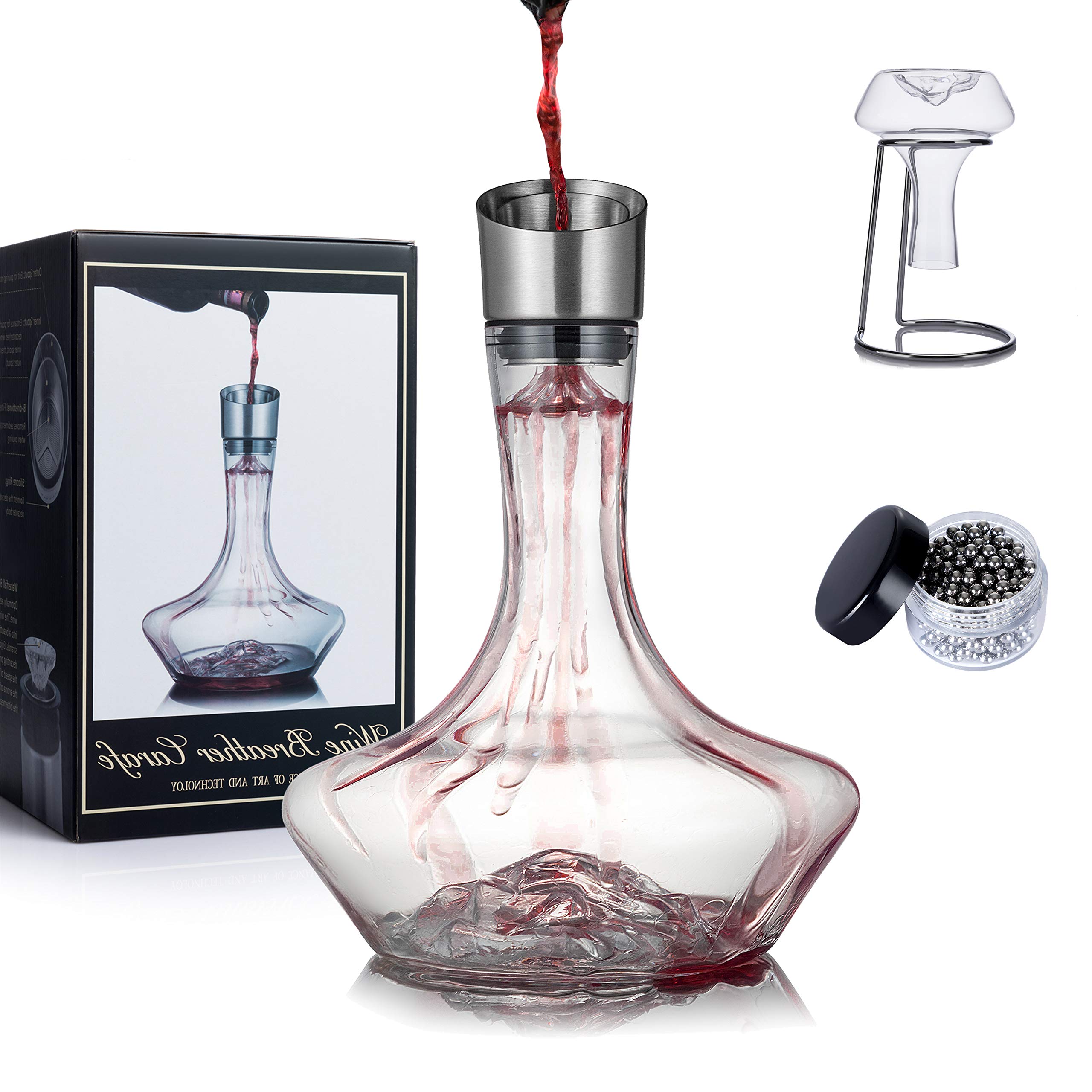 YouYah Iceberg Wine Decanter Set with Aerator Filter,Drying Stand and Cleaning Beads,Red Wine Carafe,Wine Aerator,Wine Gift,100% Hand Blown Lead-Free Crystal Glass(1400ML)