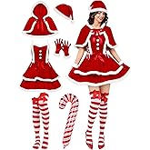 SOMSOC Mrs Santa Claus Costume Christmas Outfits For Women With Cape Santa Halter Dress Socks Balloons Xmas Cosplay