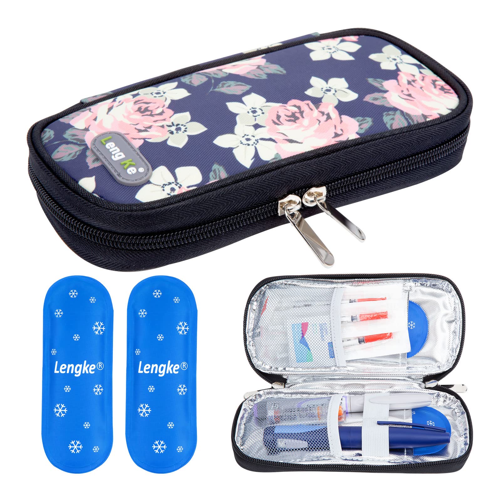 YOUSHARES Manjaro Travel Case - Medicine Cool Bag with 2pcs Ice Packs for Diabetic Supplies, Injection Cooler Travel Case Keep Medicine Cool While Traveling (Flower)