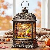 Fall Decor Snow Globe Lantern, Thanksgiving Decoration Swirling Glitter Gnome Snow Globe with Turkey, Harvest Day Gifts, Home Fall Halloween Decor