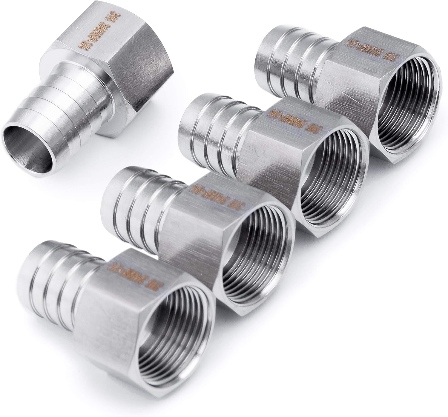 LTWFITTING Stainless Steel 316 BSP Fitting Coupler/Adapter 3/4-Inch Female BSPP x 3/4-Inch(19mm) Hose Barb Fuel Gas (Pack of 5)