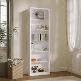 Thacuok White Bookshelf, 75" Tall Bookcase, 6 Tier Adjustable Storage Shelves, Book Shelf with Anti-Tipping Device, Floor Standing Modern Display Rack for Living Room, Bedroom, Office