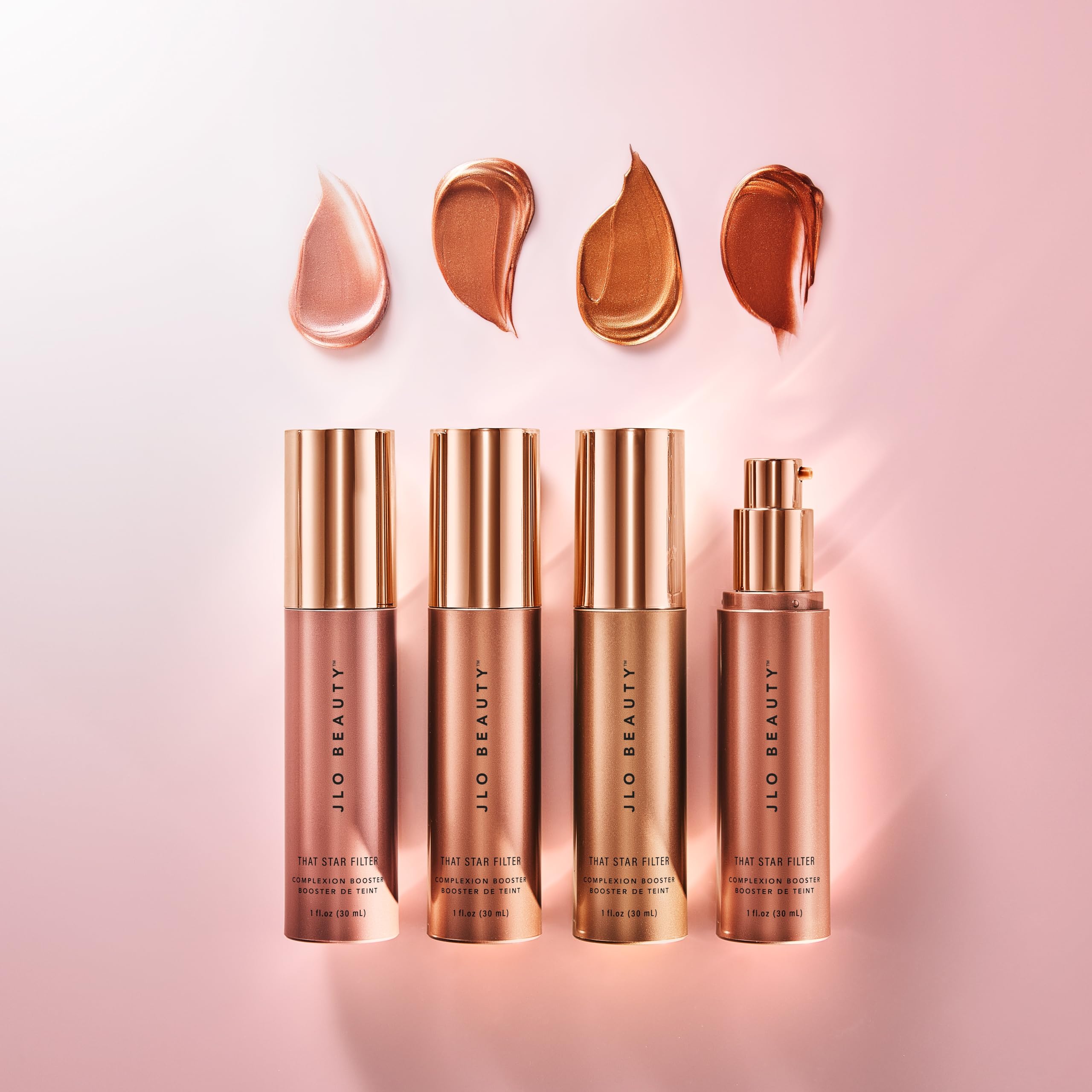 JLO BEAUTY That Star Filter Complexion Booster Highlighter & Bronzing Drops, Warm Bronze, 1 fl oz, For Body & Face, Makeup Primer with Vitamin E, Lightweight Shimmer Sheer Formula, Dewy, Glowy Skin