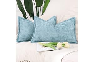 MADIZZ Chenille Velvet Throw Pillow Covers with Flange Set of 2 Super Soft Boho Textured Pillow Covers Decorative Throw Pillo