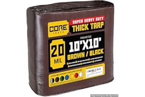 Core Tarps Extreme Heavy Duty 20 Mil Tarp Cover, Waterproof, UV Resistant, Rip and Tear Proof, Poly Tarpaulin with Reinforced Edges for Roof, Camping, Patio, Pool, Boat (Brown/Black 10′ X 10′)
