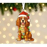 WetzelDesign Cocker Spaniel Christmas Acrylic Ornament - Cute Dog with Santa Hat & Colorful Lights - Festive Holiday Tree Decoration Gift for Dog Lovers