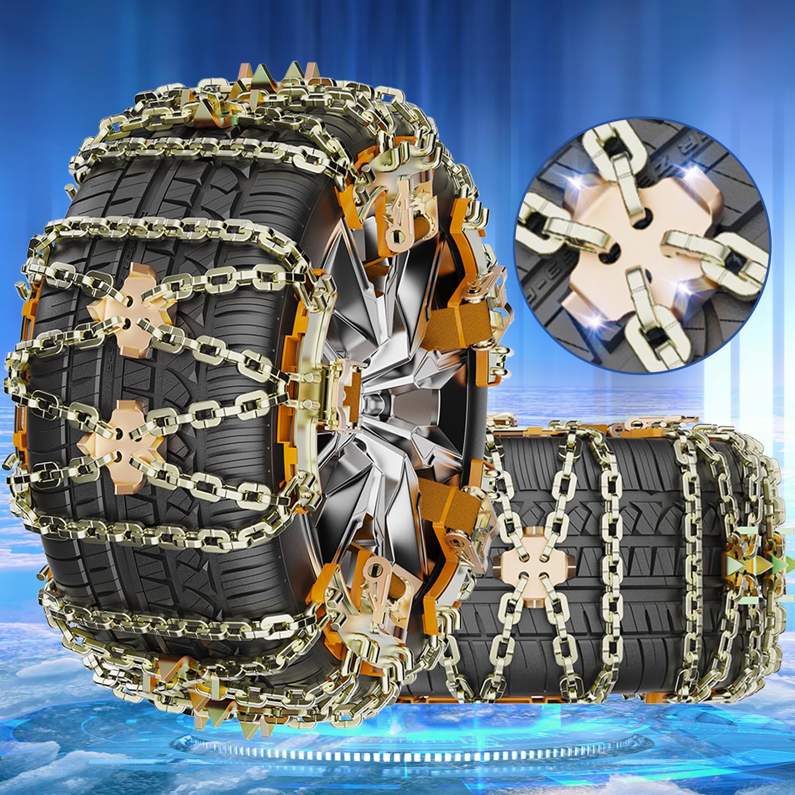 Photo 1 of Snow Chains, Tire Chains for Car SUV Pickup Trucks, Adjustable Portable Universal Emergency Anti Skid Snow Car Tire Chains for Tire Width 225-285mm, 6 Pack