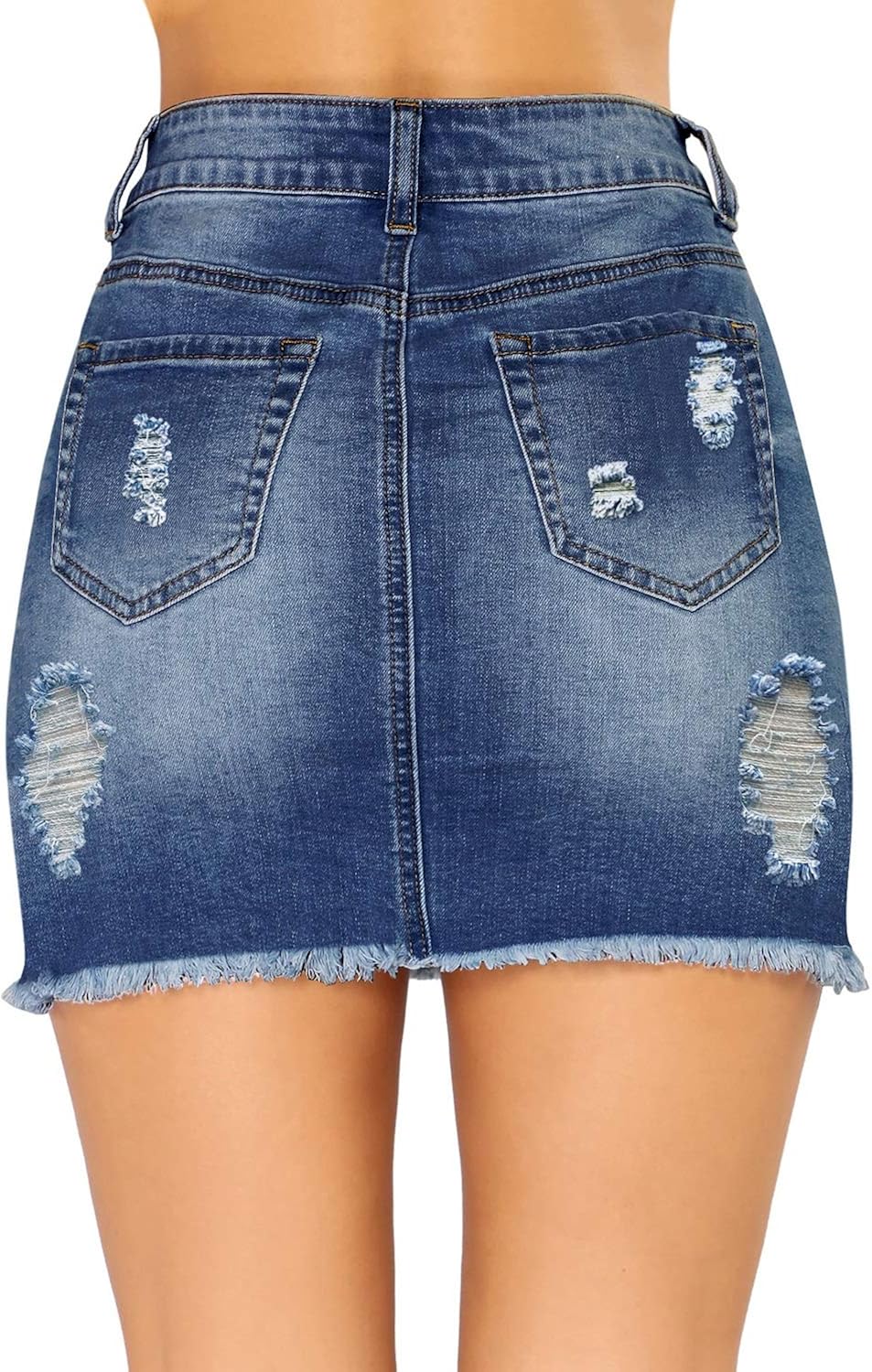 luvamia Women's Casual Mid Waisted Washed Frayed Pockets Denim Jean Short Skirt: Clothing