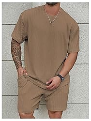 RoseSeek Men's 2 Piece Outfits Textured Drop