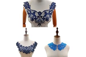 JINMOMOMO Hollow Out Applique Neckline Neckband Fake Collar Lace Patches Embroidered Collar Sewing DIY Supplies Water Soluble Lace Collars Garment 3 pcs (Blue)