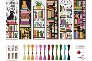 ACRNIGHEET 6PCS Cross Stitch Bookmark Kits Bookshelves Words Pattern Counted Cross Stitch Kits for Beginners Adults DIY Stamped Embroidery Bookmarks with Instructions Hand Embroidery Craft Gift