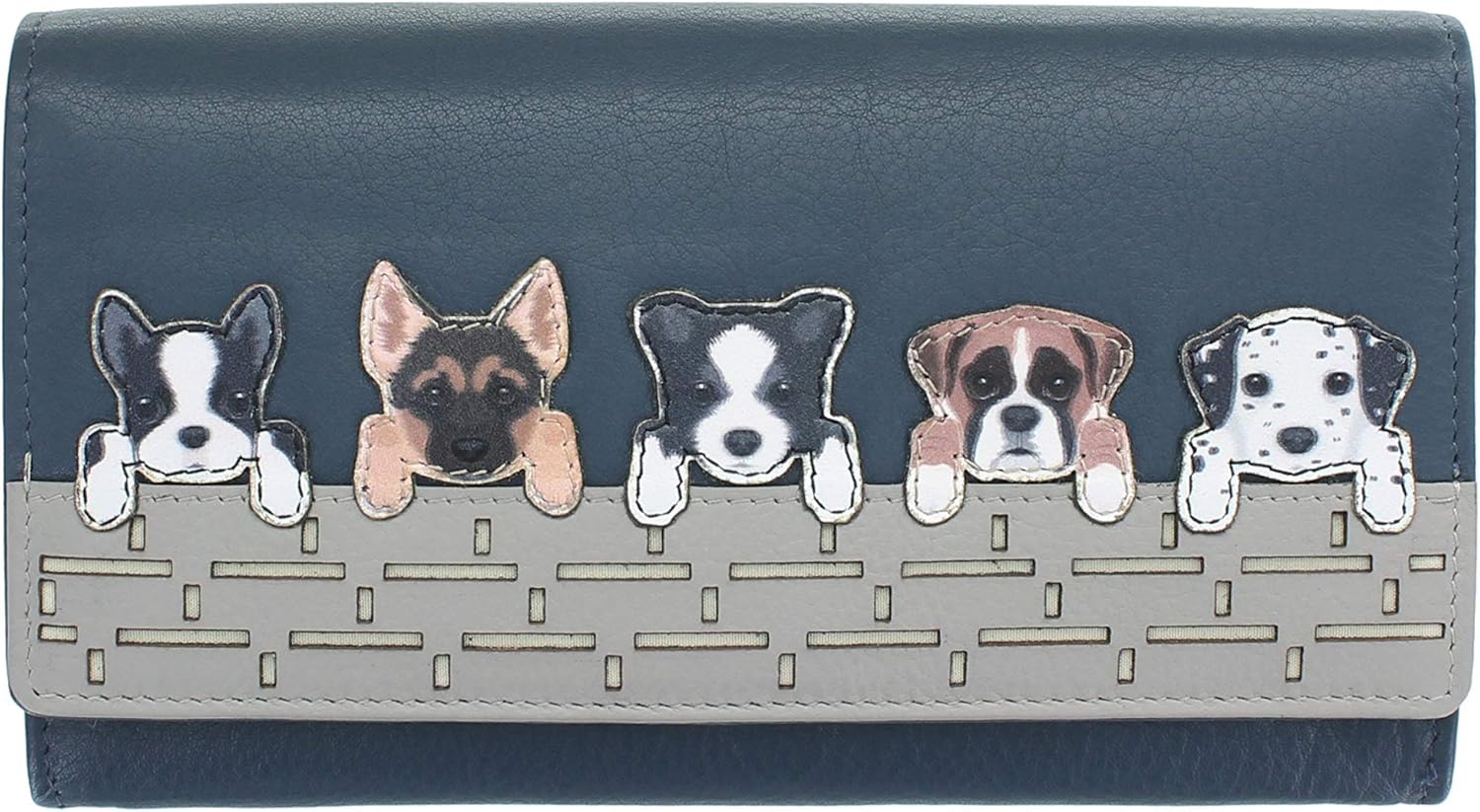 Mala Leather Best Friends Collection Leather Dogs On Wall Purse 3416_65 Navy BigaMart