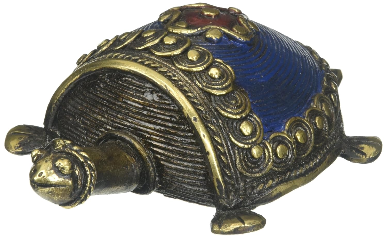 SouvNear Metal Coin Turtle Statue in Blue Small Bronze Tortoise