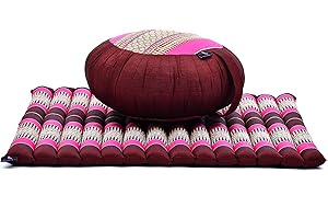 Leewadee Meditation Cushion Set – 1 Round Zafu Meditation Pillow and 1 Square Roll-Up Zabuton Meditation Mat, Pillows Bundle Filled with Kapok