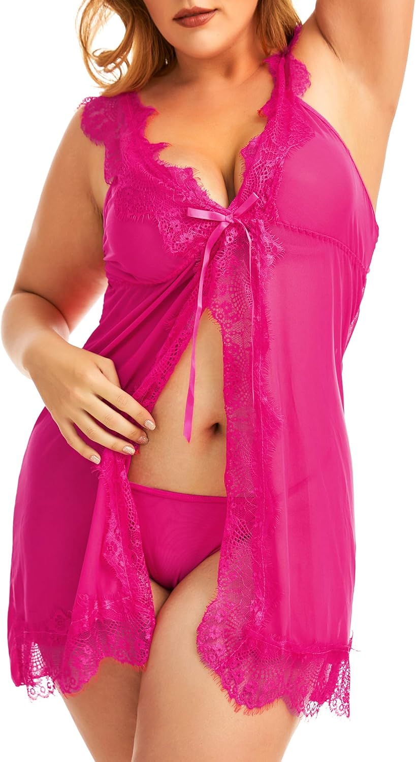 Plus Size Lingerie for Women Sleepwear Lace Babydoll Strap Chemise XL-5XL at  Women’s Clothing store
