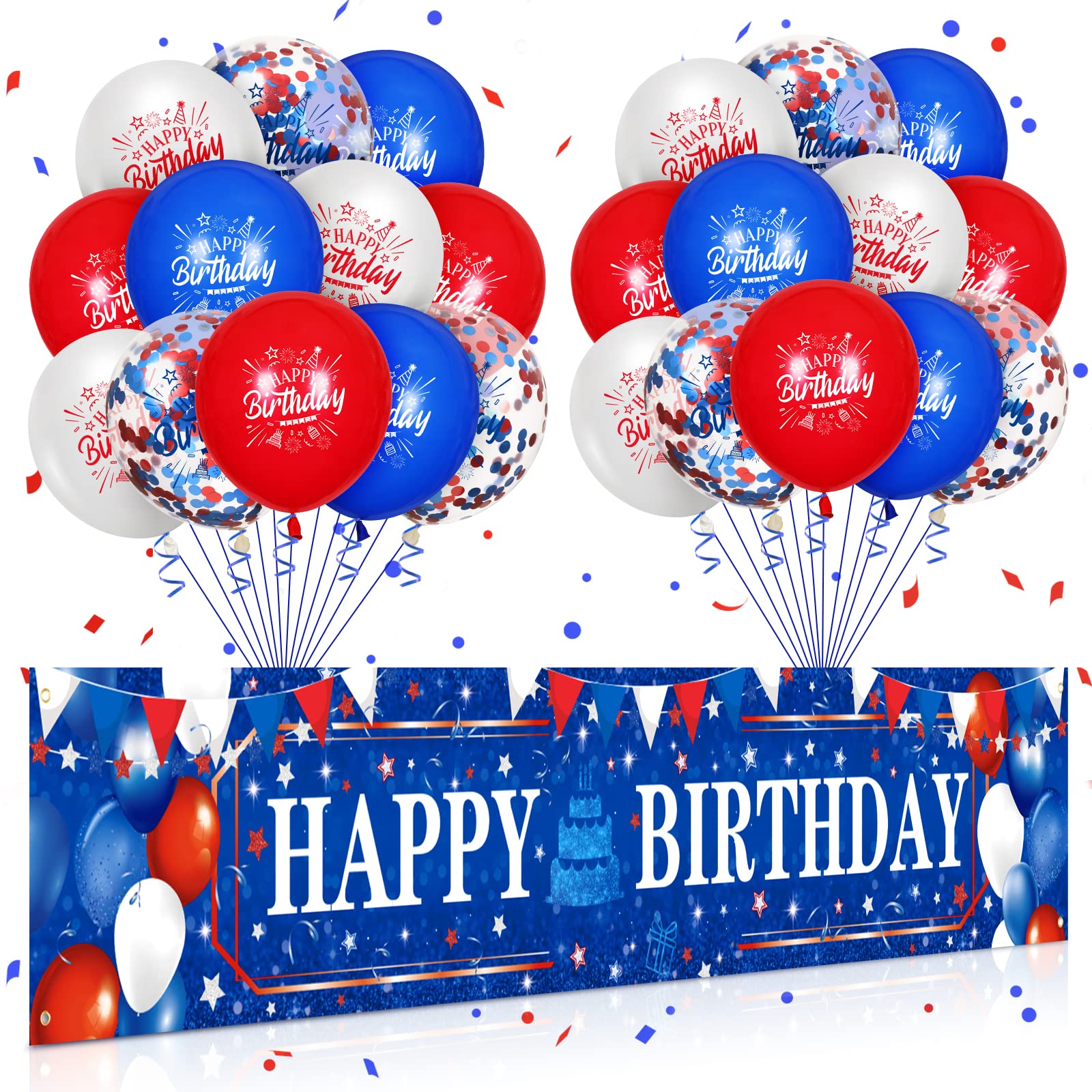 Photo 1 of 24Pcs Blue & Red White Birthday Balloons and Banner for 4th of July Parties