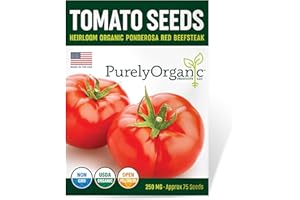 PURELY ORGANIC PRODUCTS LLC Organic Tomato Seeds (Ponderosa Red Beefsteak) - Approx 75 Seeds - USDA Organic, Non-GMO, Open Pollinated, Heirloom, USA Origin