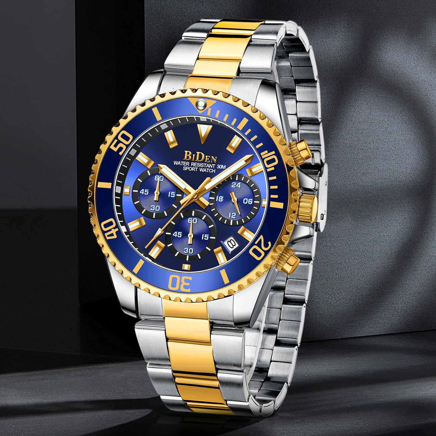 HANPOSH Men's Watch Chronograph Stainless Steel Watches Men's Waterproof Watch Men's Quartz Watches with Date Business Casual Watch for Men