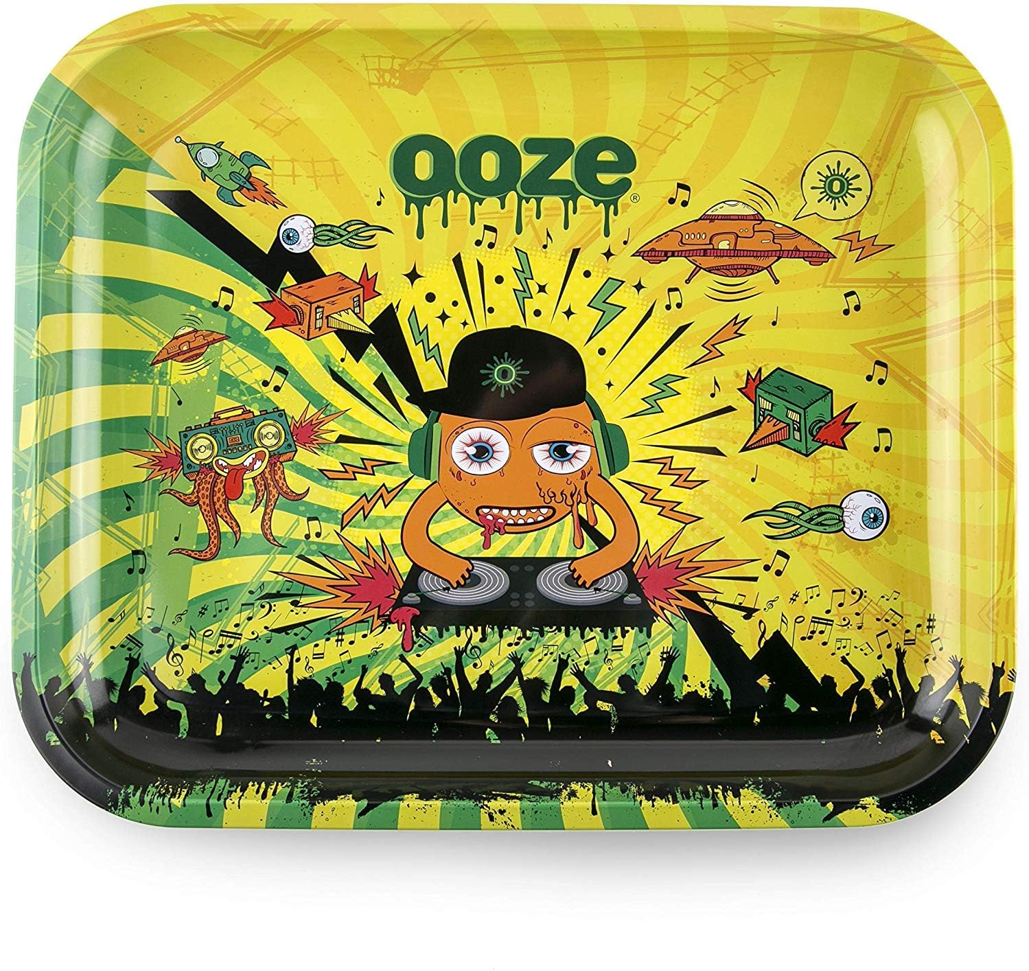 Ooze Metal Rolling Tray Large- (DJ Loud) 14" x 12" - Full Size Rolling Tray - Large Rolling Ash Tray - Cigarette Rolling Trays - Smoke Accessories - Rolling Paper Tray - Rolling Plate