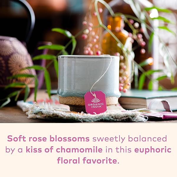 ORGANIC INDIA TULSI SWEET ROSE HERBAL TEA – HOLY BASIL LEAF, AFRICAN BASIL, CHAMOMILIE, LEMON MYRTLE, STRESS RELIEVING, IMMUNE SUPPORT, USDA CERTIFIED ORGANIC, CAFFEINE-FREE – 3.5 OZ CANISTER
