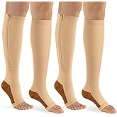 bropite Zipper Compression Socks Women & Men - 2Pairs Calf Knee High 15-20mmHg Open Toe Compression Stocking suit for Walking