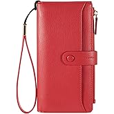 VTLASK Womens Wallet Large Capacity RFID Blocking Wallet Long Bifold Clutch Card Holder Purse with Wristlet - Red