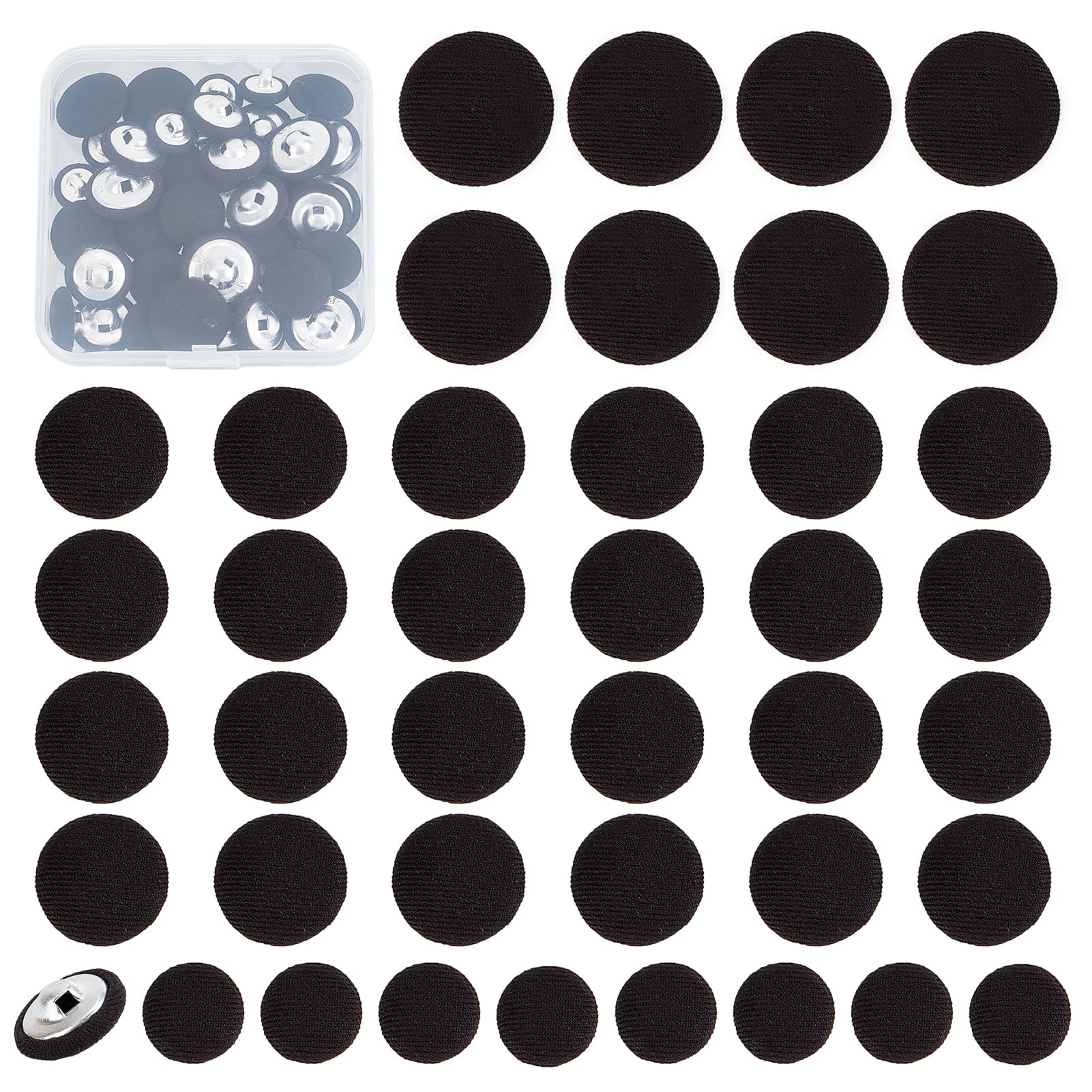 NICENEEDED 40 Pcs Fabric Cloth Covered Button, 3 Sizes Black Tuxedo Suit Buttons for Dress Gowns Blouses Sleeves, Vintage Covered Cloth Button with Shank for Sewing Bridal Suits Jacket