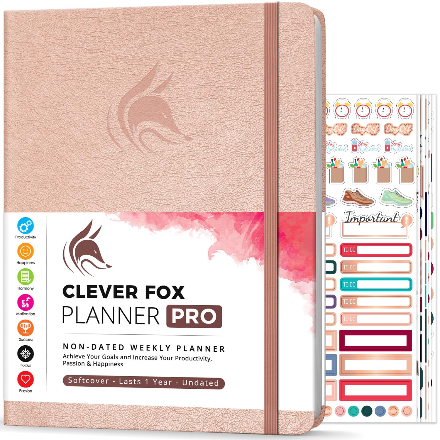 Clever Fox Planner PRO – Weekly & Monthly Life Planner to Increase Productivity, Time Management and Hit Your Goals, 21.5x28cm (Rose Gold)