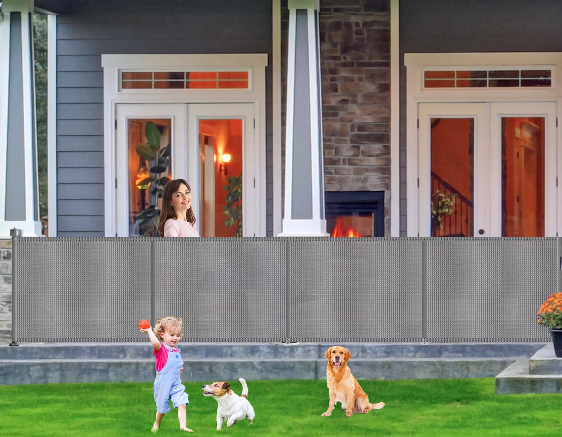 Upgrade 180 inch Retractable Baby Gates, EZIGO Extra Wide Baby Gate for Large Opening Extra Long Mesh Gate for Kids or Pet Dog Gate Child Safety Gate for Stairs Hallways Doorway Indoor Outdoor, Gray Image