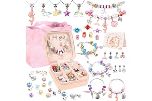 UFU Charm Bracelet Making Kit - 95Pcs DIY Jewelry Making Kit, Mermaid Gifts for Girls Crafts for Girls Ages 5 6 7 8-12, with Portable Bracelet Organizer Box