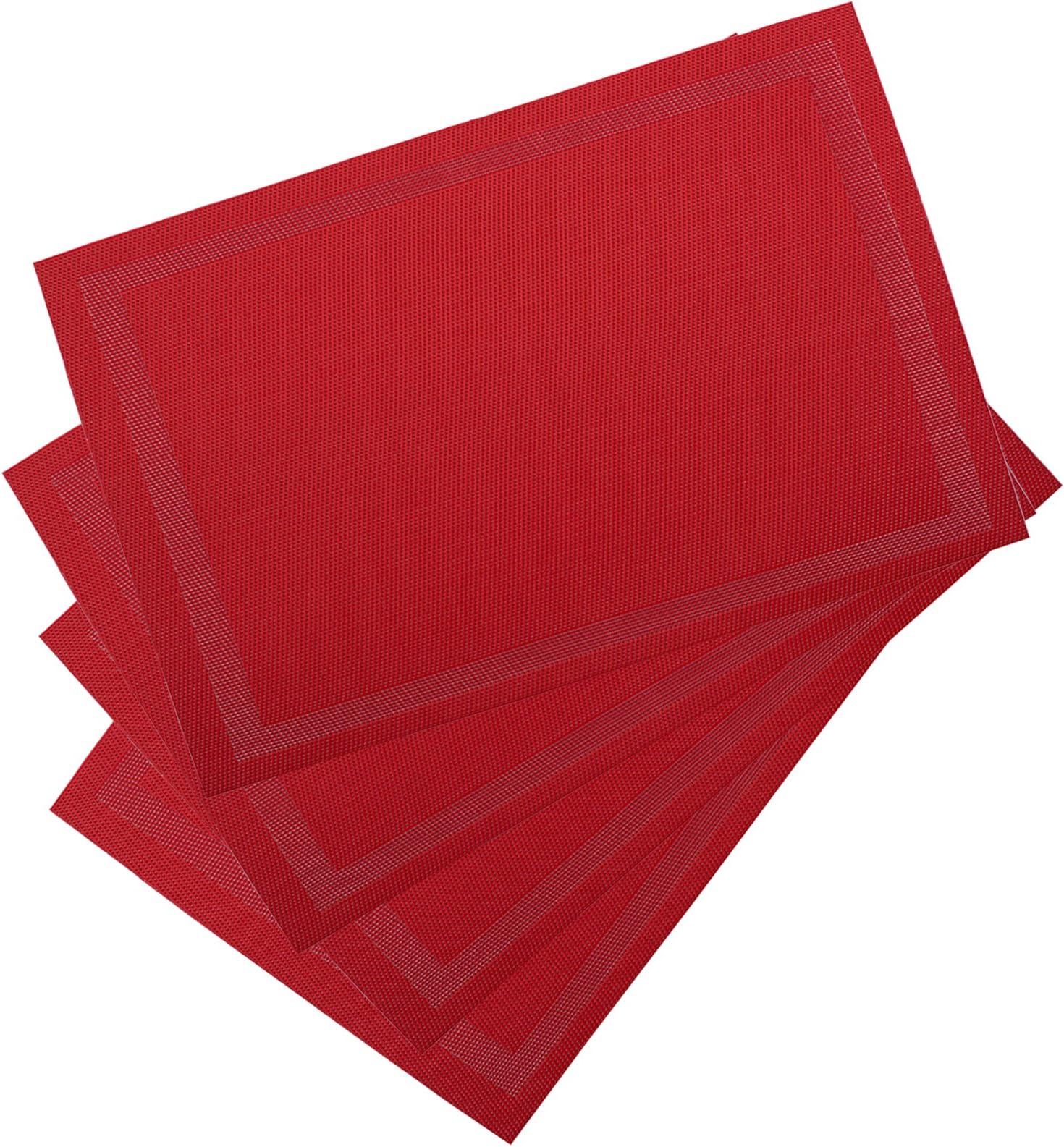 DinaChef Red Table Mats for Dining Table or Kitchen, Quality Reversible Place Mats, Large Placemats Rectangle Design Mat, Dinner Table Placemats Set of 4 (Frame Design)