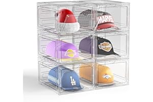 ZHAIXIAONIAN Hat Organizer Box for Baseball Caps, 6 Pack Plastic Hat Storage Display Case with Magnetic Door, Hat Holder Rack for Closet, Snapback Organizer, Hold 8 Caps Each