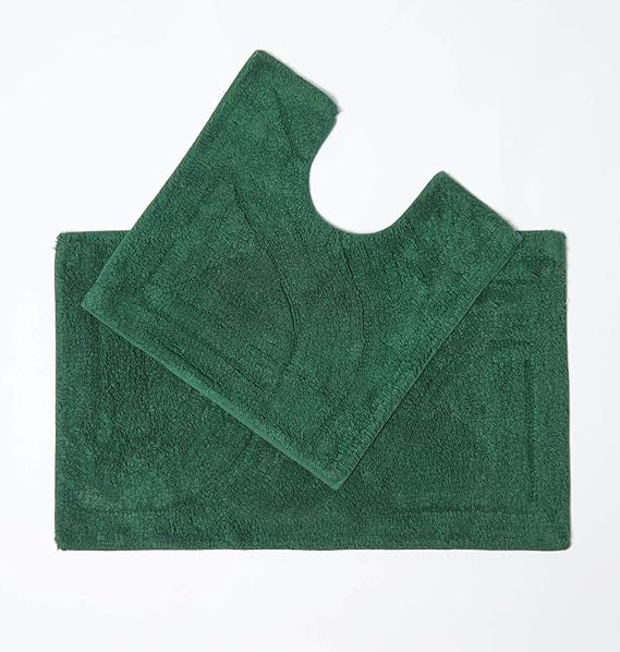 HOMESCAPES 2 Piece Reversible Cotton Bath Mat Set 50 x 80 cm and 50 x