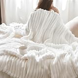 Bedsure Fleece Throw Blanket 150x200 Off White Soft Cozy Double Size