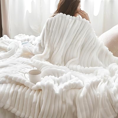 Bedsure Fleece Throw Blanket 150x200 Off White Soft Cozy Double Size