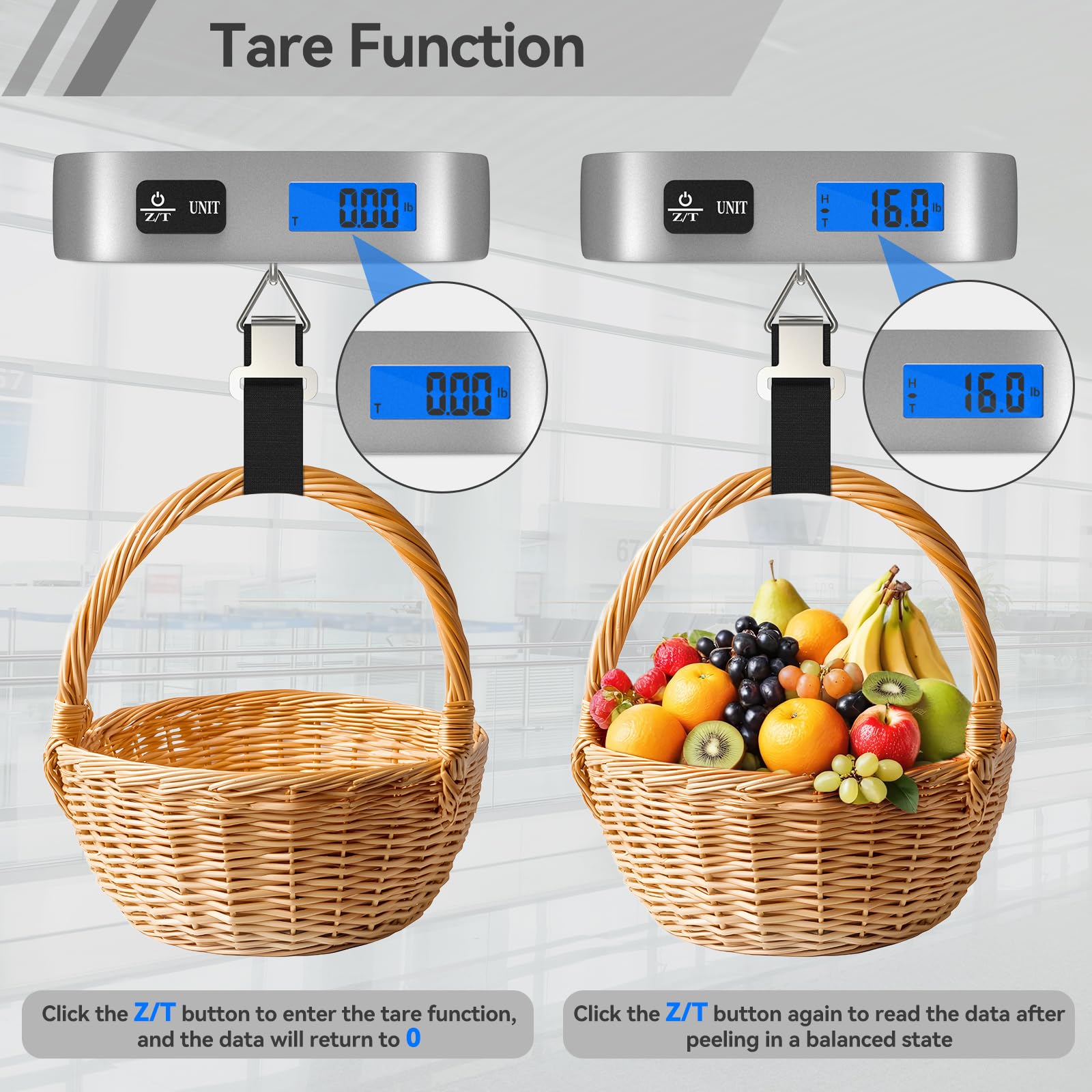 Dr.meter Luggage Scale 2 Pack Dr.meter Travel Scale Essentials Backlight LCD Display 110lb/50kg Luggage Weight Scale Portable Handheld Scale with Rubber Paint, Temperature Sensor, Battery Included