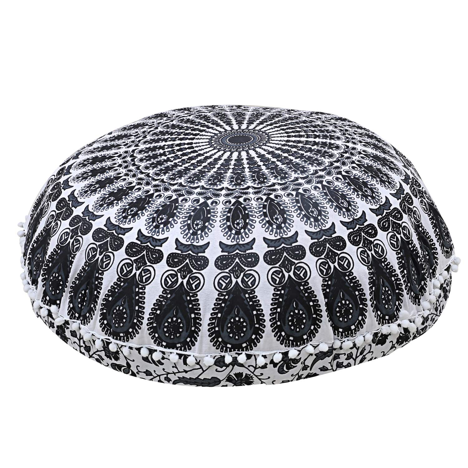Radhykrishnafashions Indian 32" Large Hippie Mandala Floor Pillow Cover Cushion Cover Round Bohemian Yoga Decor Floor Cushion Case (BLACK & GOLD) — image 1