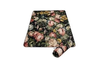 Nttopship Flowers Printing Picnic Blankets Picnic MatWaterproof Foldable 78x78 Inches,Vintage Floral Picnic Outdoor Mat fit Teens Adults for Camping,Sand,Park,Travel,Grass,Playground...