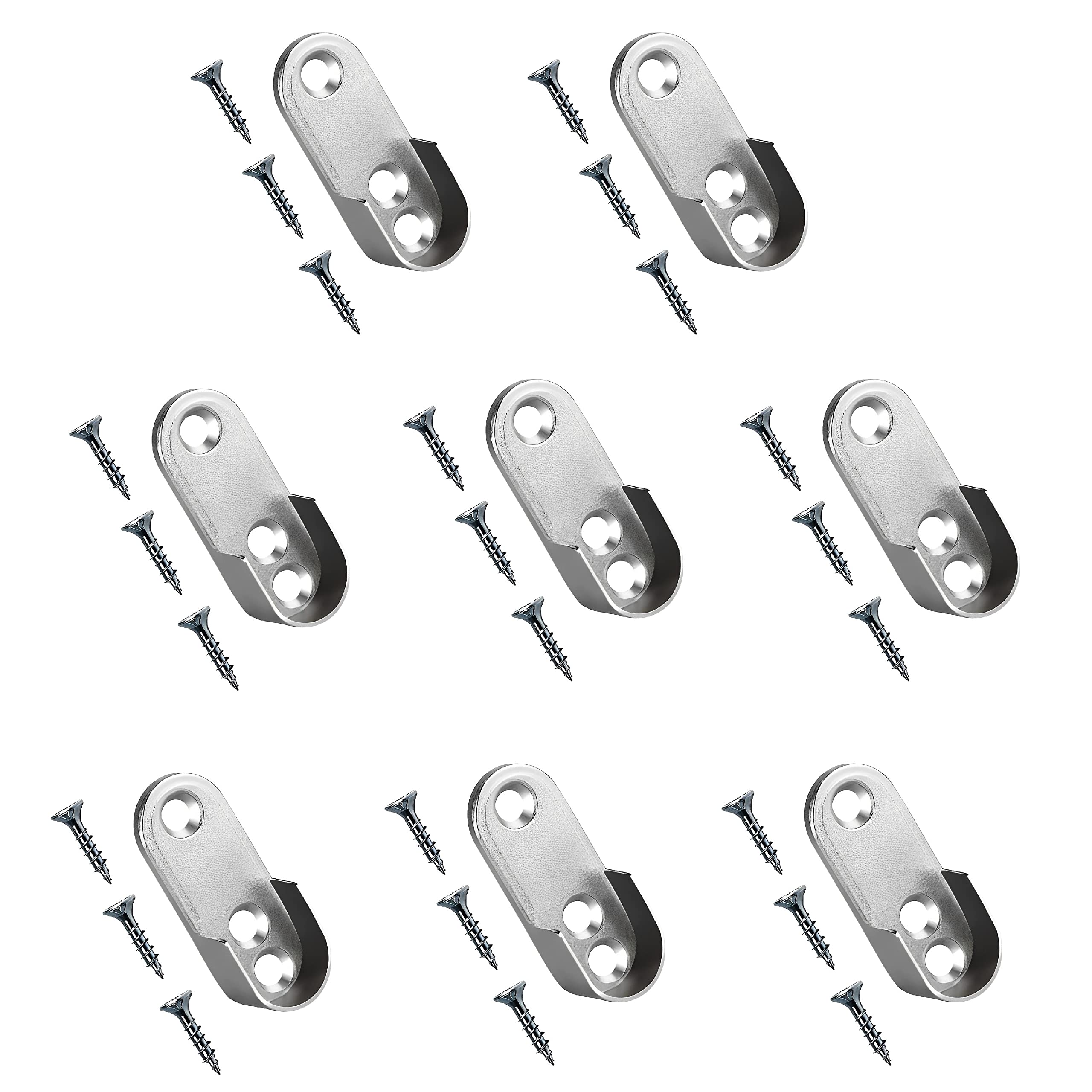 TERF® Polished Chrome Curtain Wardrobe Rod Pole Socket Oval for Up to 16mm X 32mm Diameter Curtain Rail Wall Mount Oval Rod Pole Holder Closet Lever Rail Socket with Fixing - Pack of 8